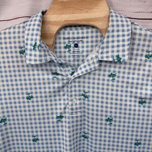 Simply Southern Golf‎ Polo Shirt Mens XL Gingham Palm Tree Print Short Sleeve